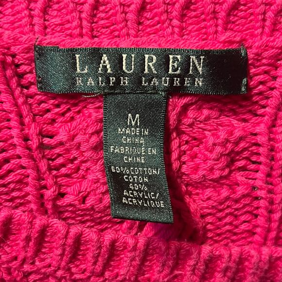 Lauren Ralph Lauren Classic Cable knit V Neck Sweater M Pink Preppy Classic Logo - Picture 4 of 5